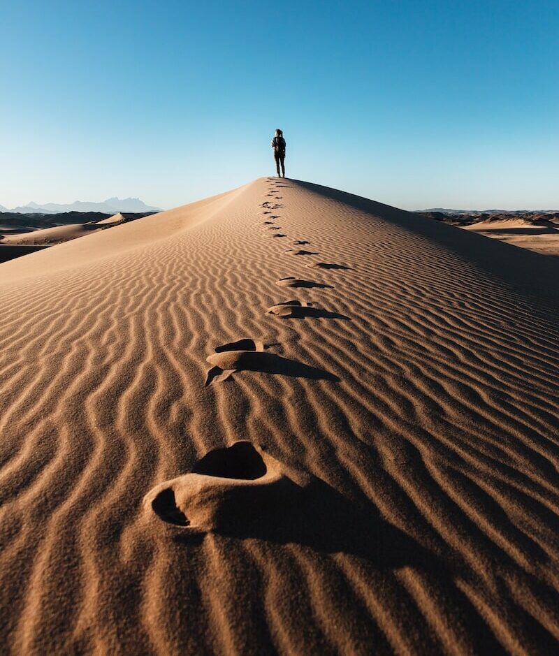a person standing on top of a sand dune