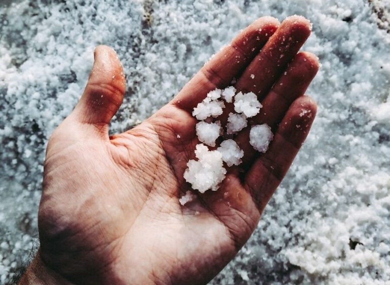 white stones on persons hand